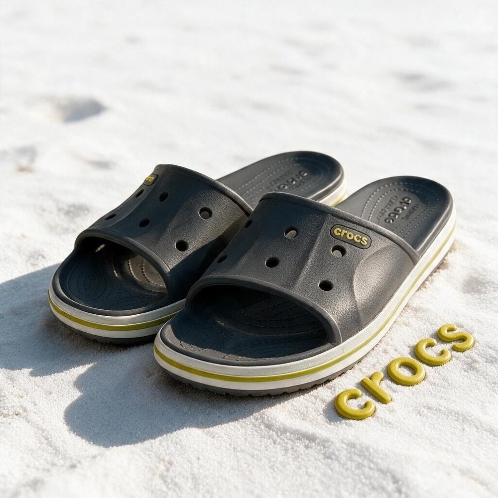 Crocs Crocband III Slide Mens 12 Charcoal Grey Lime Green Athletic Sandals